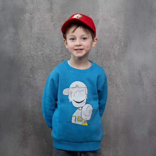 Children's Sweatshirt in Blue Organic Cotton with 2 Children Print on the front