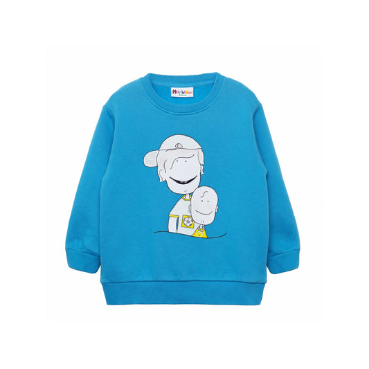 Children's Sweatshirt in Blue Organic Cotton with 2 Children Print on the front