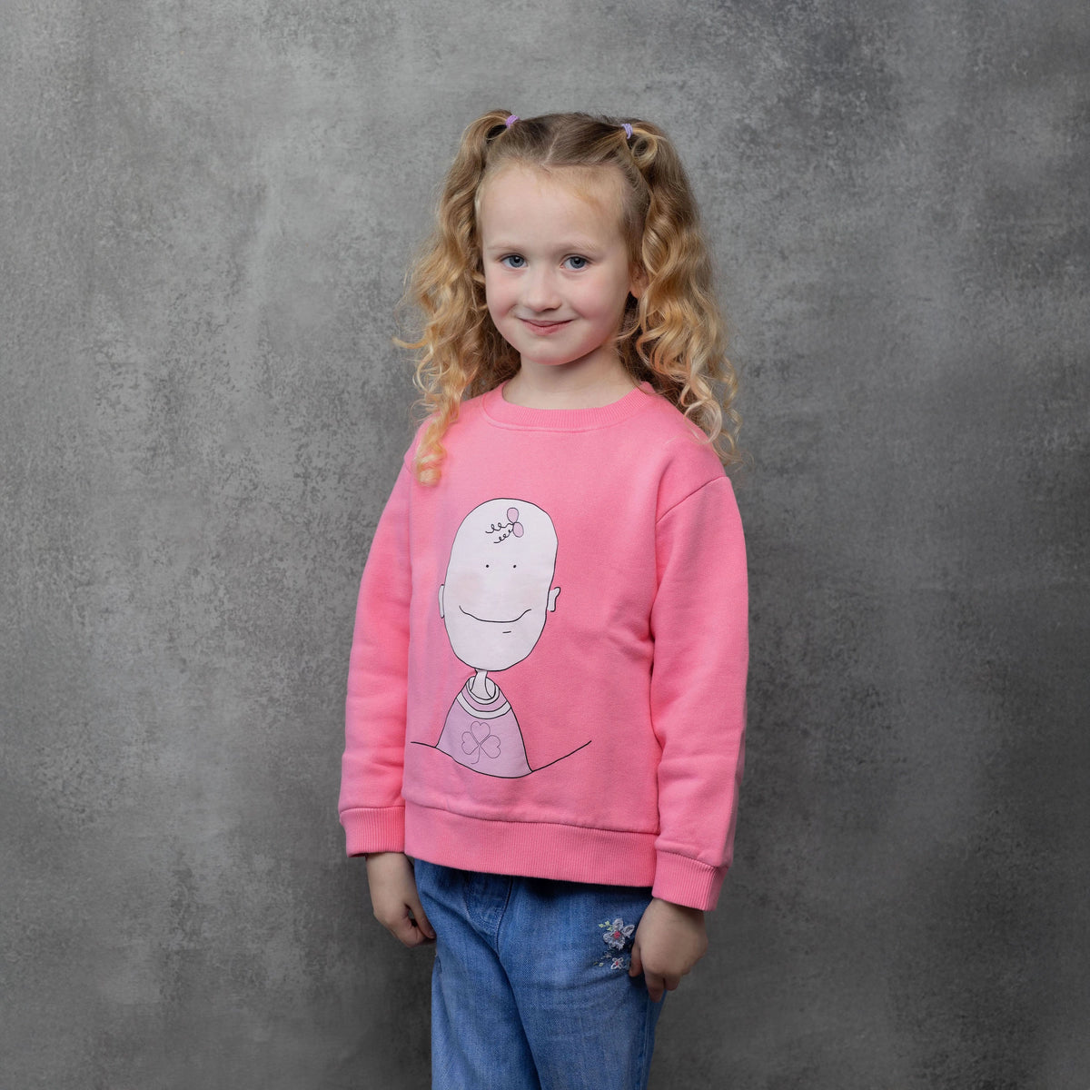 Children's Sweatshirt in Pink Organic Cotton with Little Girl Print on the front