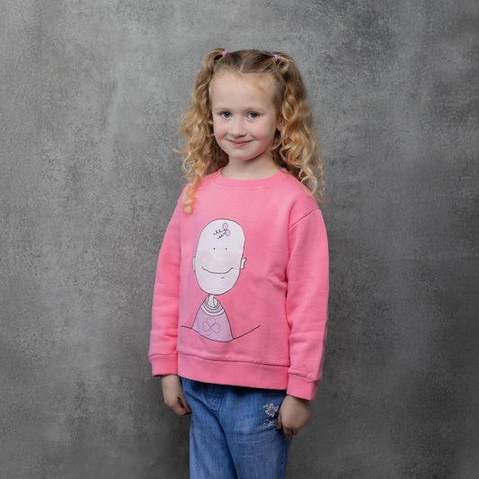 Children's Sweatshirt in Pink Organic Cotton with Little Girl Print on the front