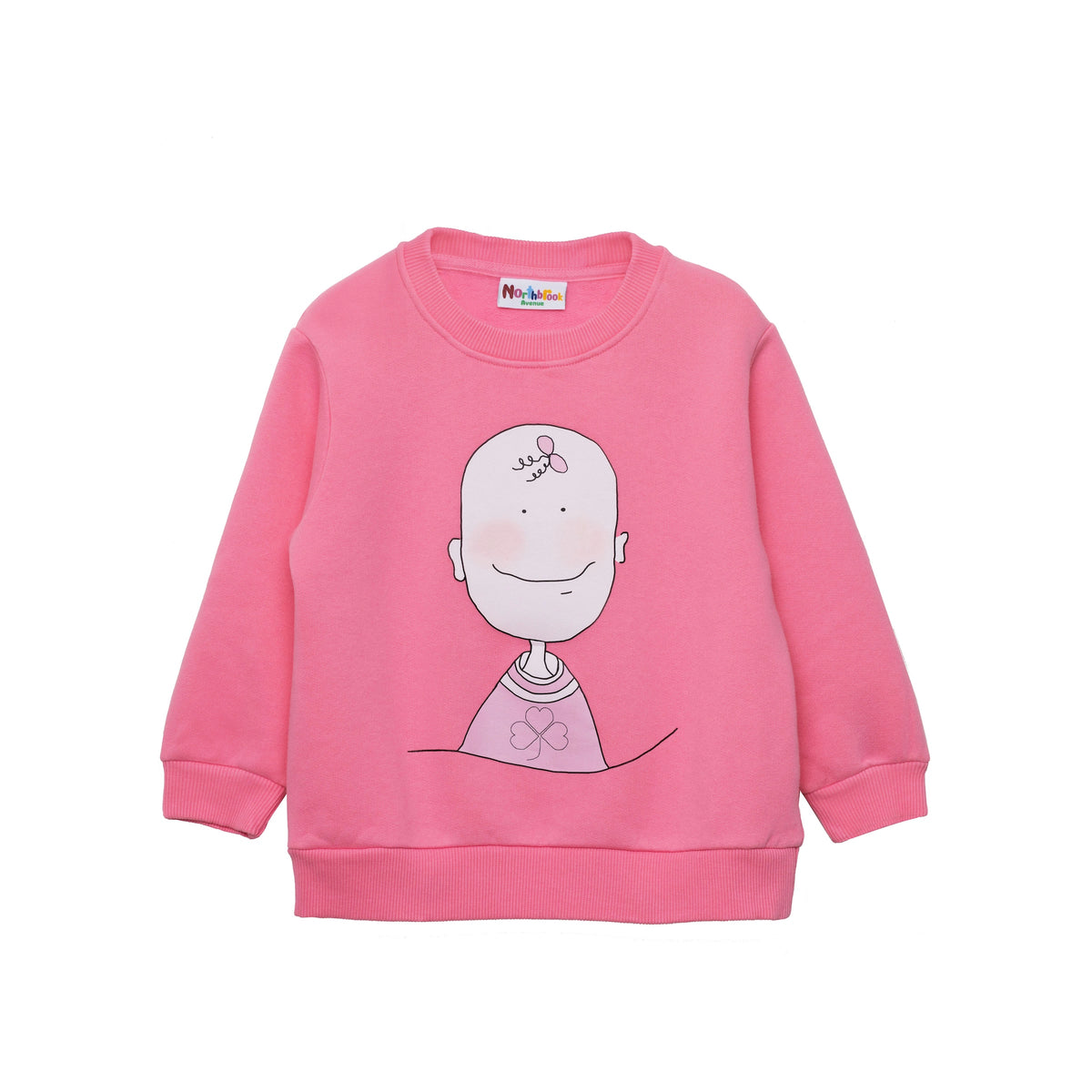 Children's Sweatshirt in Pink Organic Cotton with Little Girl Print on the front