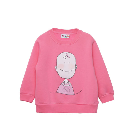 Children's Sweatshirt in Pink Organic Cotton with Little Girl Print on the front