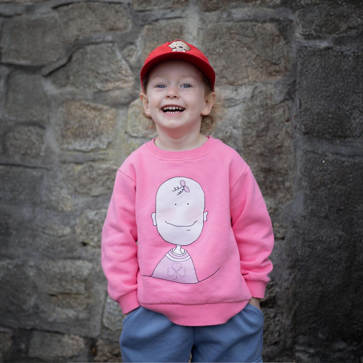 Children's Sweatshirt in Pink Organic Cotton with Little Girl Print on the front