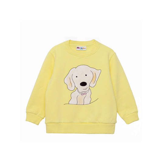 Children's Sweatshirt in Yellow Organic Cotton with Golden Retriever Print on the front