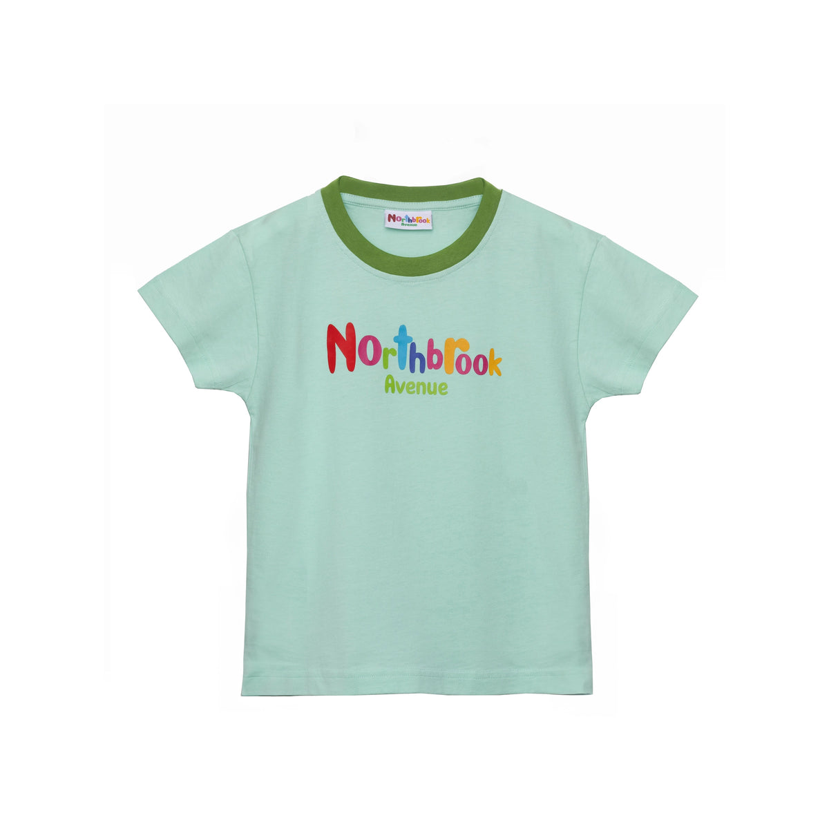 Children's T-Shirt in Green Organic Cotton with colorful Northbrook Avenue Logo