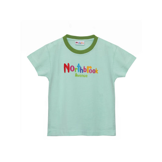 Children's T-Shirt in Green Organic Cotton with colorful Northbrook Avenue Logo