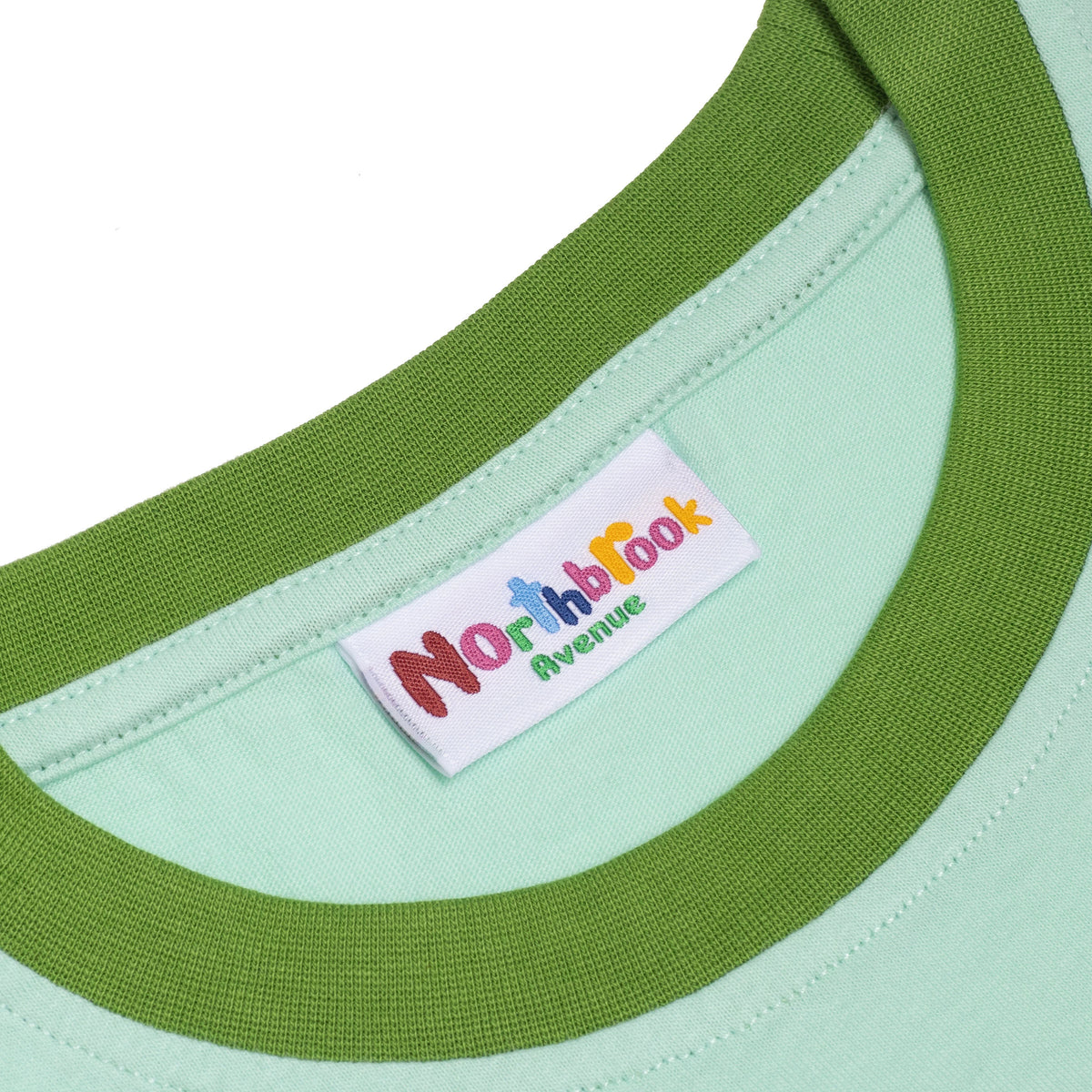 Children's T-Shirt in Green Organic Cotton with colorful Northbrook Avenue Logo