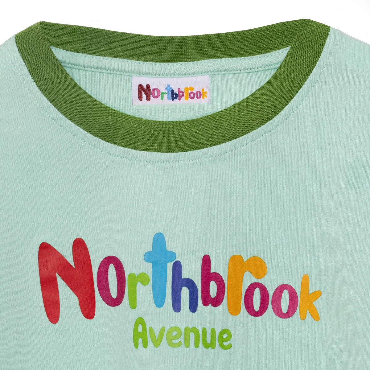 Children's T-Shirt in Green Organic Cotton with colorful Northbrook Avenue Logo