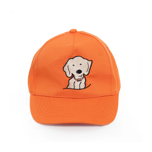 Children's Baseball Cap in Bright Orange Organic Cotton with Golden Retriever Embroidered Patch