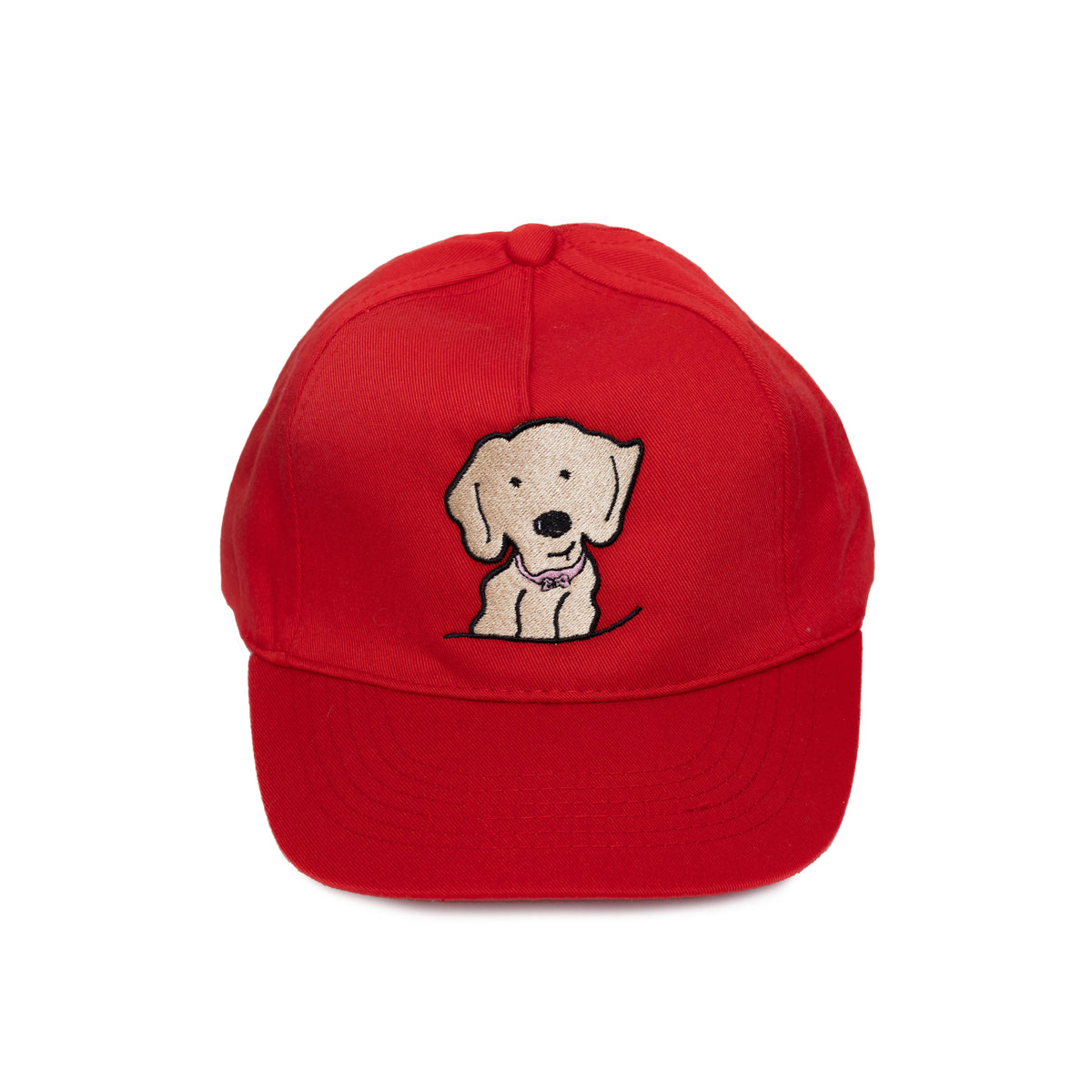 Children's Baseball Cap in Red Organic Cotton with Golden Retriever Embroidered Patch