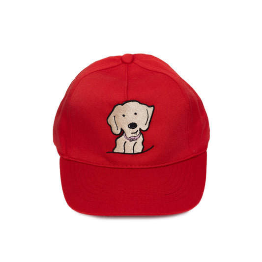 Children's Baseball Cap in Red Organic Cotton with Golden Retriever Embroidered Patch